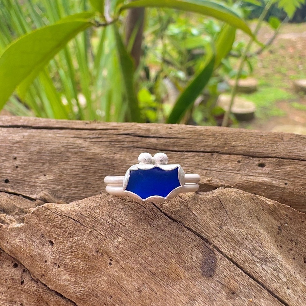 Cobalt blue sea glass natural tumbled sea glass sterling & fine silver